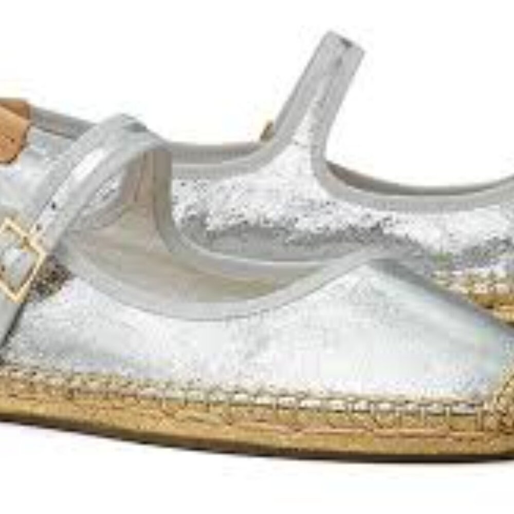 NIB Tory Burch Mary Jane Espadrille Flats Silver/Gray/Natural